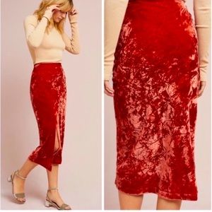 Maeve Crushed Velvet Orange Slit Midi Skirt - Size 4